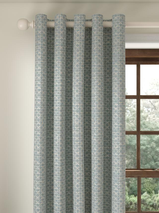 John Lewis Rona Weave Lined Geometric Eyelet Curtains - Duck Egg 228 x 228cm