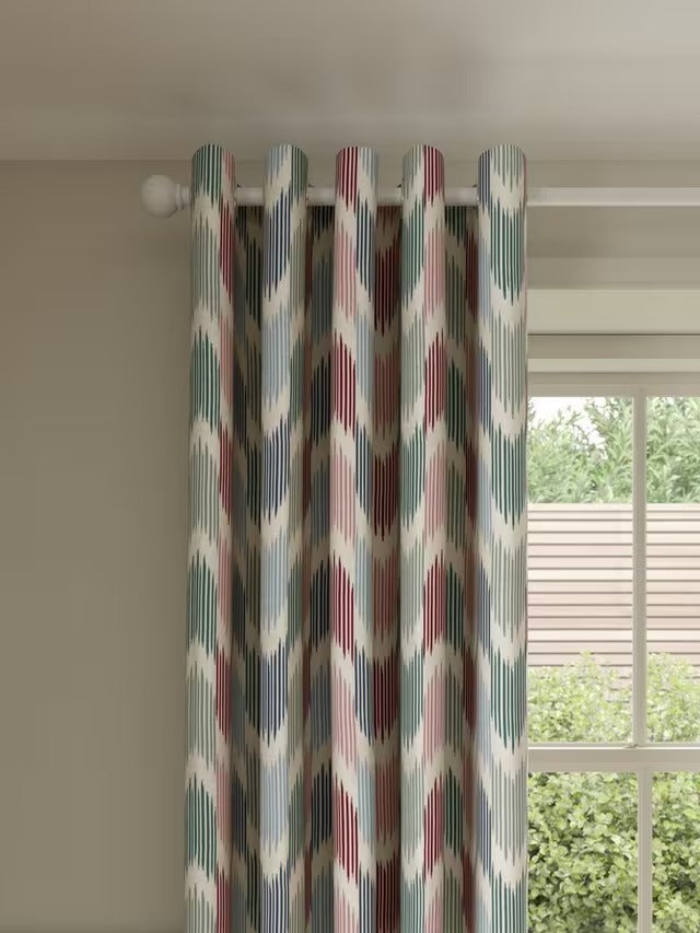 John Lewis Valle Ikat Pair Lined Eyelet Curtains W228 x D228cm - Deep Red