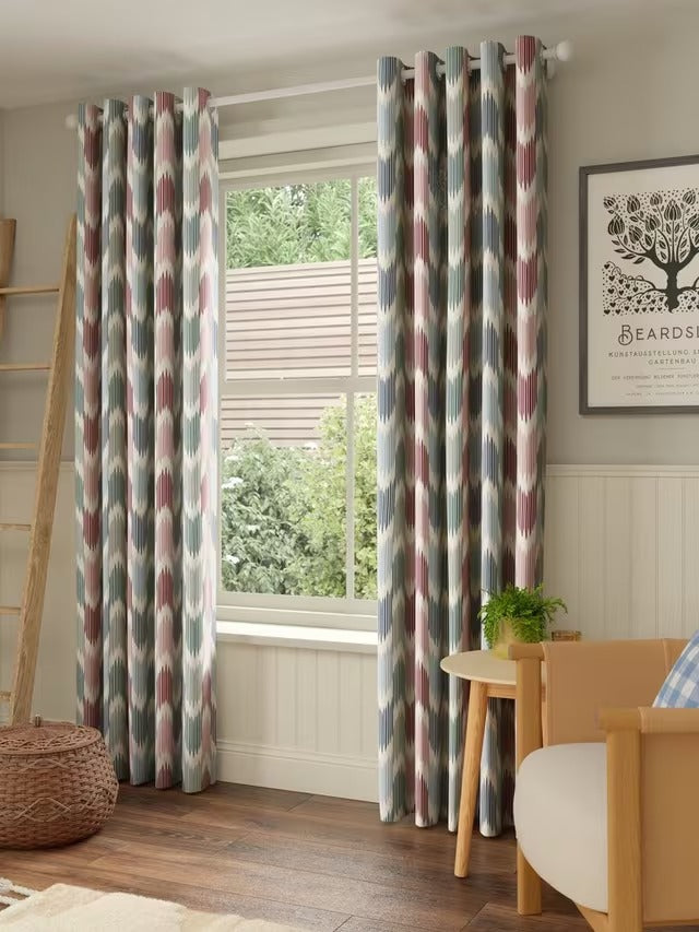 John Lewis Valle Ikat Pair Lined Eyelet Curtains W228 x D228cm - Deep Red