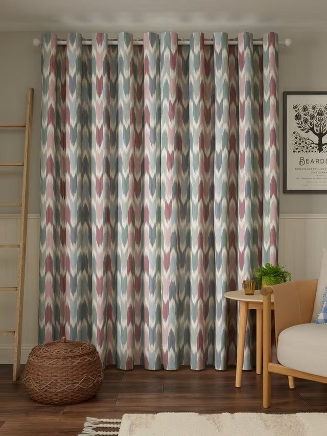 John Lewis Valle Ikat Pair Lined Eyelet Curtains W228 x D228cm - Deep Red