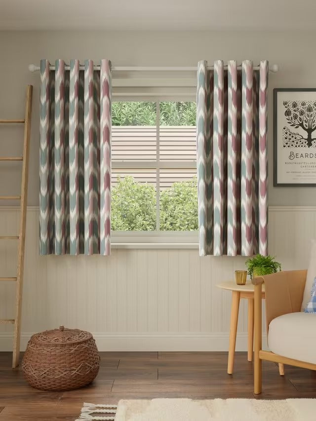John Lewis Valle Ikat Pair Lined Eyelet Curtains W228 x D228cm - Deep Red