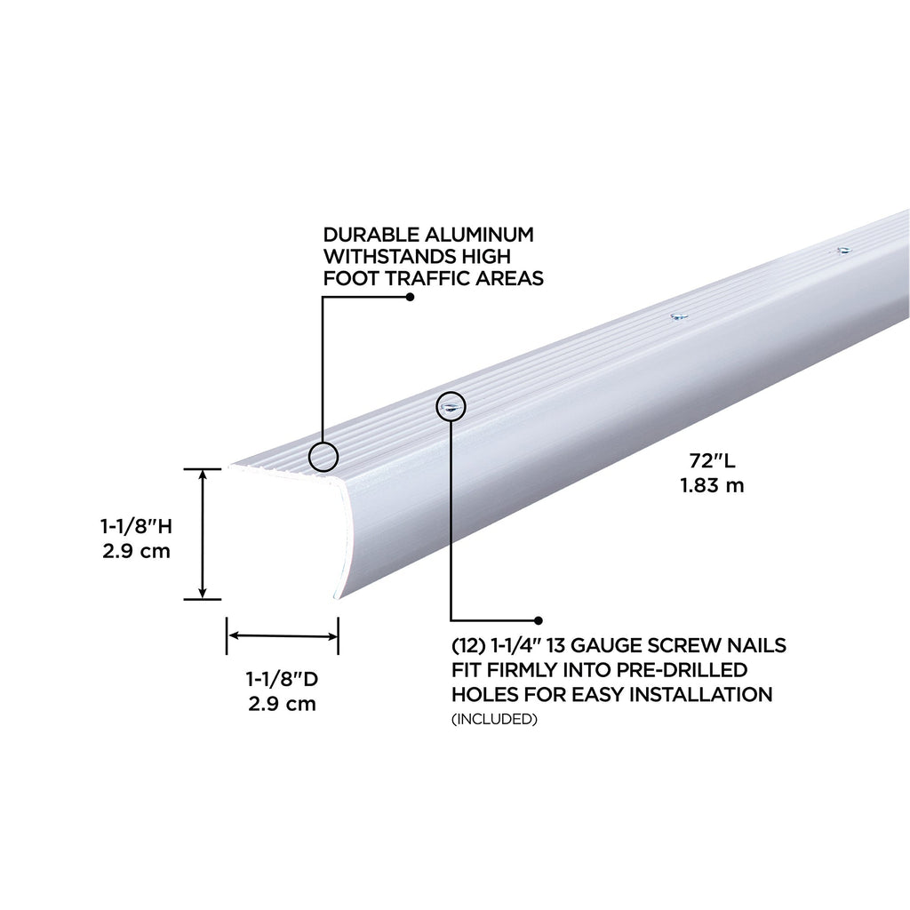 1-1/8 In. X 1-1/8 In. Polished Aluminum Stair Edging w/ Screw Nails