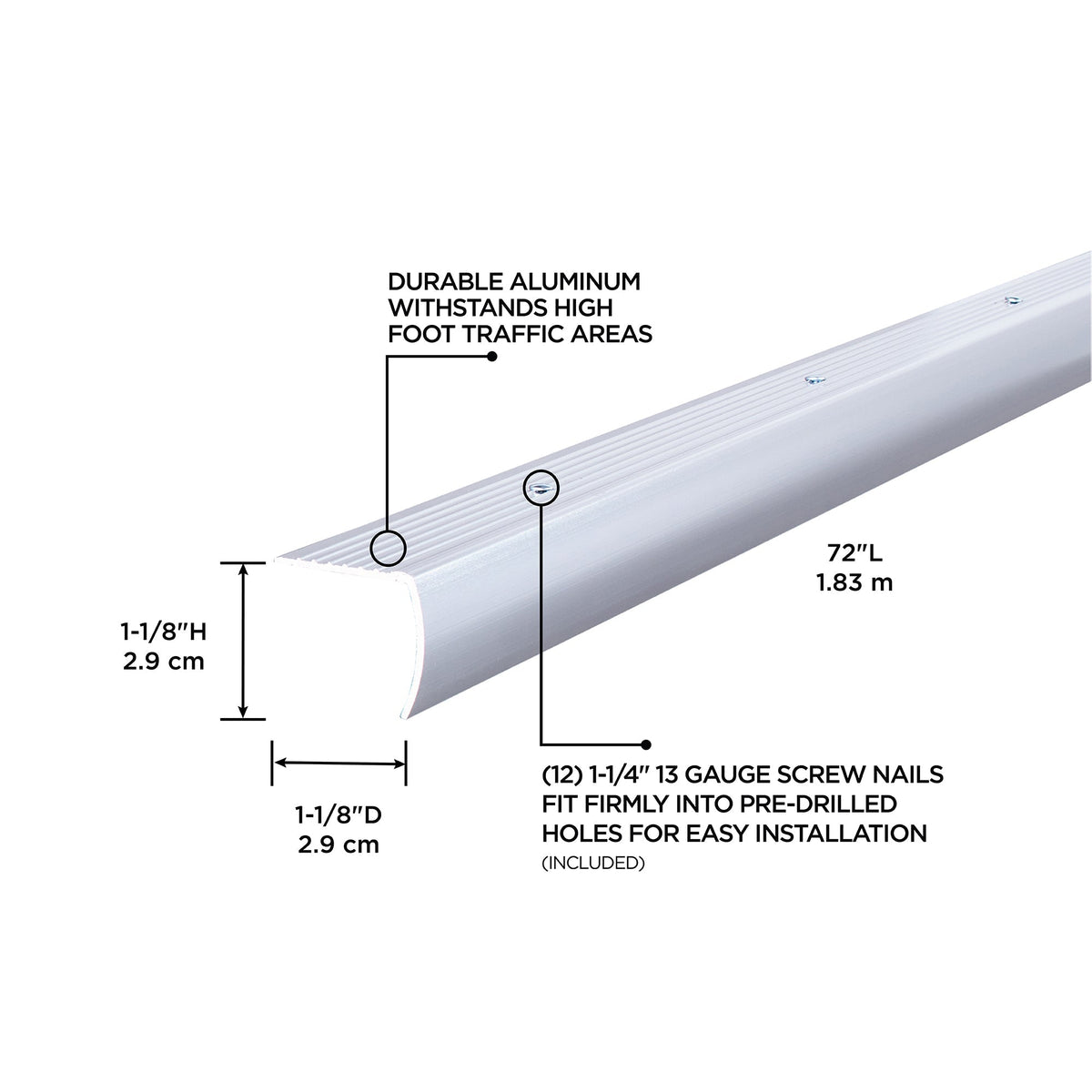 1-1/8 In. X 1-1/8 In. Polished Aluminum Stair Edging w/ Screw Nails