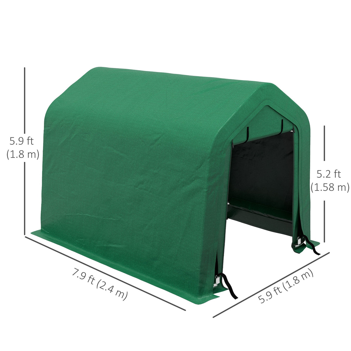 8' x 6' Heavy Duty Storage Shelter with Rollup & Zipper Door, Green