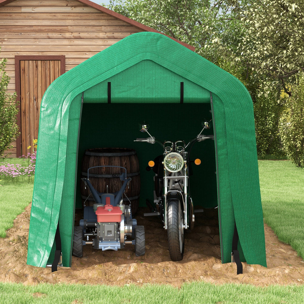 8' x 6' Heavy Duty Storage Shelter with Rollup & Zipper Door, Green