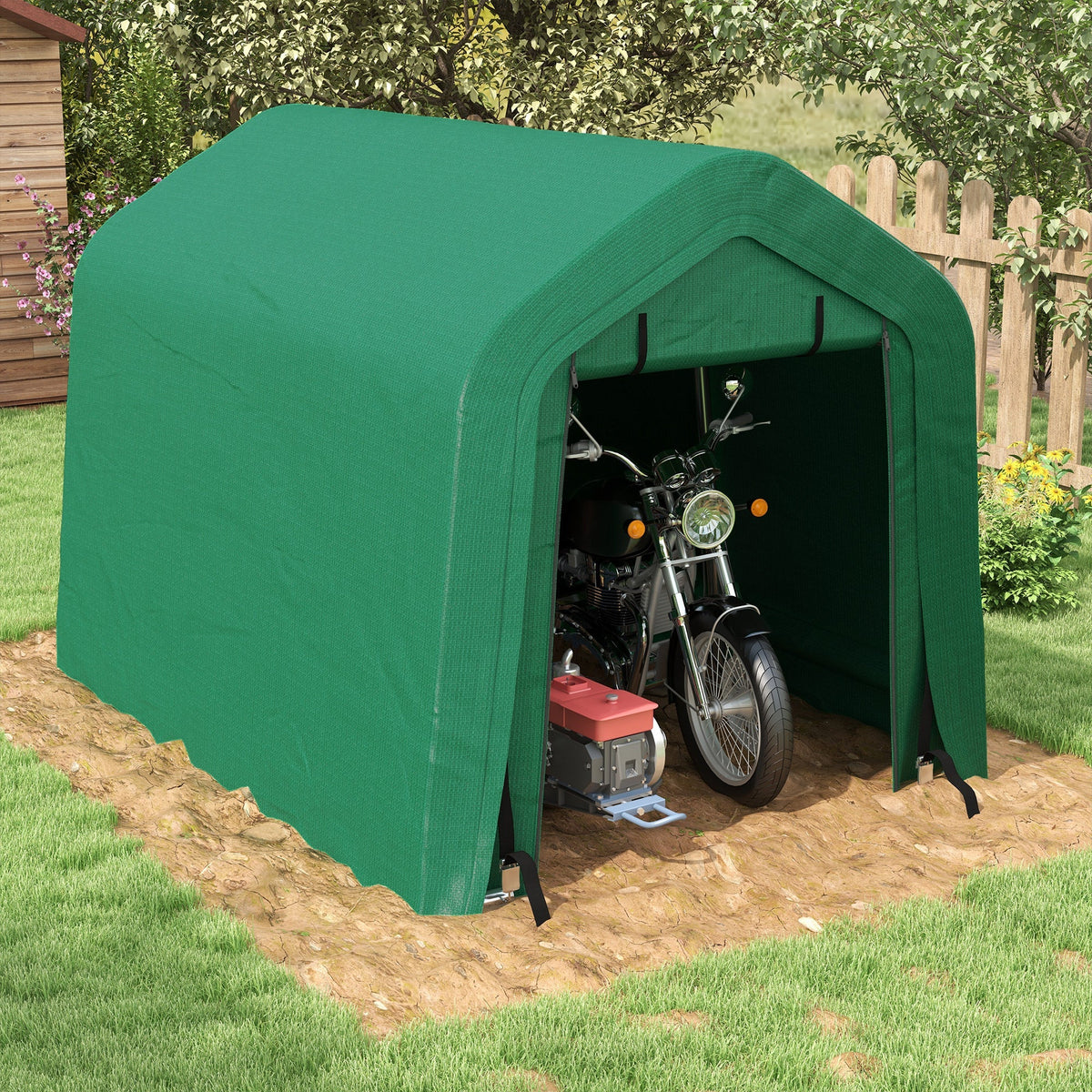 8' x 6' Heavy Duty Storage Shelter with Rollup & Zipper Door, Green