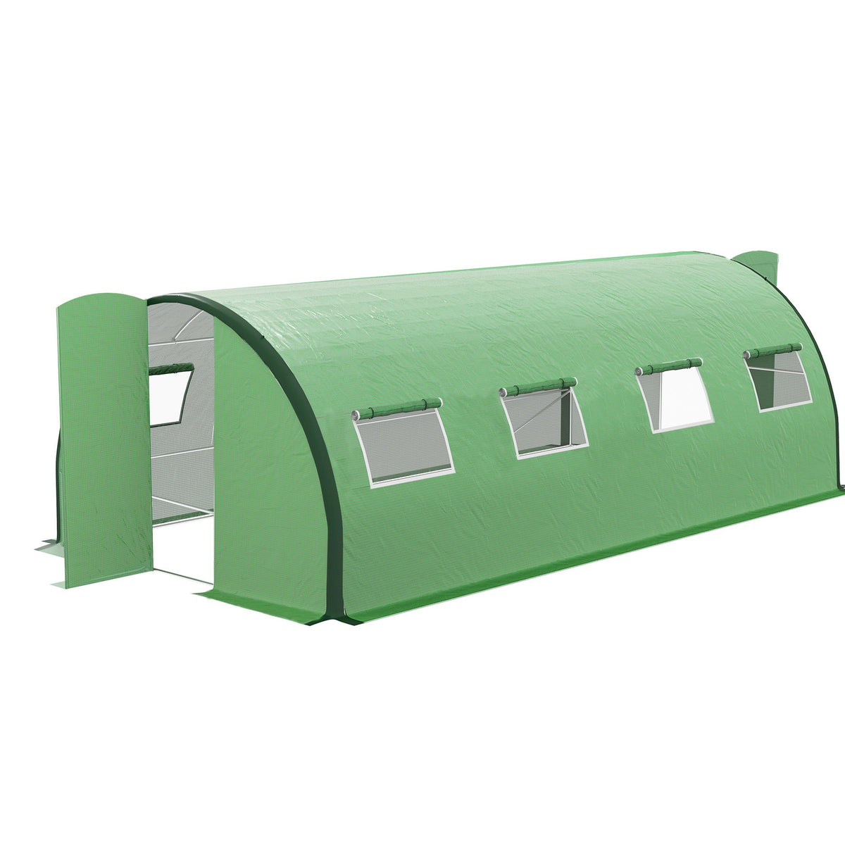 6 x 3m Walk-in Polytunnel Greenhouse with 2 Hinged Doors & 8 Mesh Windows, Green