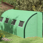 6 x 3m Walk-in Polytunnel Greenhouse with 2 Hinged Doors & 8 Mesh Windows, Green