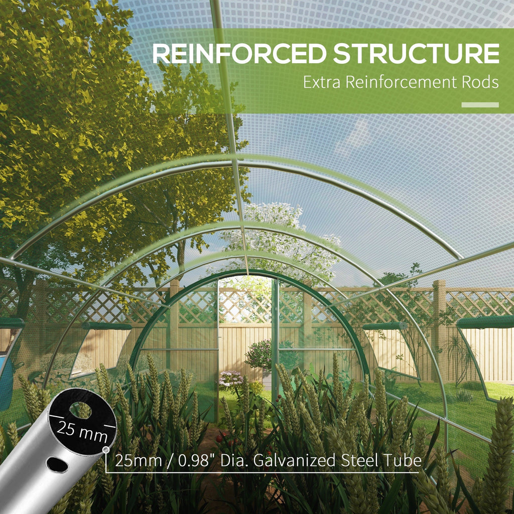 6 x 3m Walk-in Polytunnel Greenhouse with 2 Hinged Doors & 8 Mesh Windows, Green