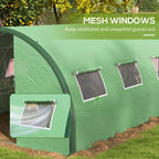 6 x 3m Walk-in Polytunnel Greenhouse with 2 Hinged Doors & 8 Mesh Windows, Green