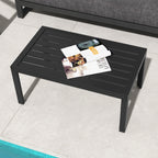 Rectangular Patio Side Table with Steel Frame & Slat Tabletop for Garden, Balcony, Black