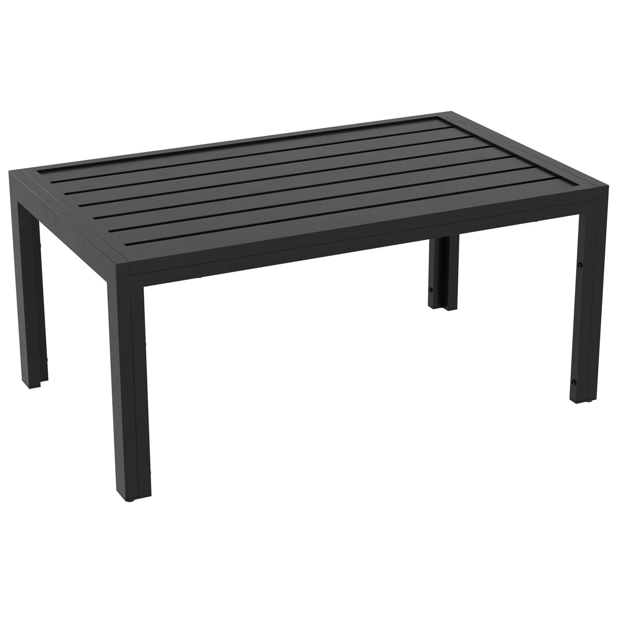 Rectangular Patio Side Table with Steel Frame & Slat Tabletop for Garden, Balcony, Black