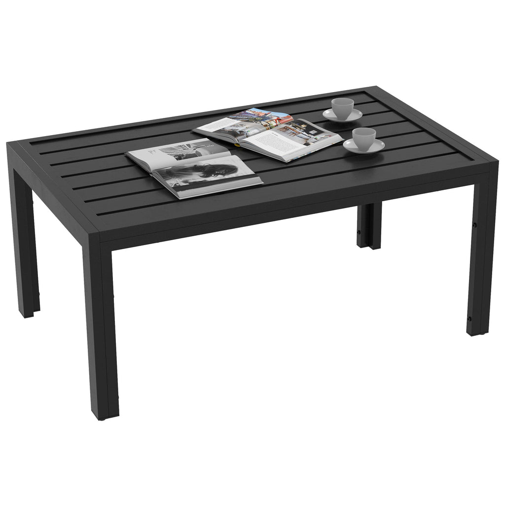 Rectangular Patio Side Table with Steel Frame & Slat Tabletop for Garden, Balcony, Black
