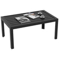 Rectangular Patio Side Table with Steel Frame & Slat Tabletop for Garden, Balcony, Black
