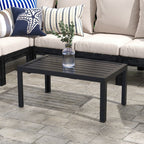 Rectangular Patio Side Table with Steel Frame & Slat Tabletop for Garden, Balcony, Black