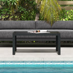 Rectangular Patio Side Table with Steel Frame & Slat Tabletop for Garden, Balcony, Black