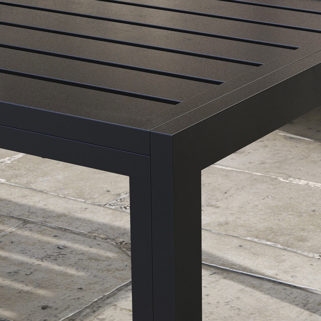 Rectangular Patio Side Table with Steel Frame & Slat Tabletop for Garden, Balcony, Black