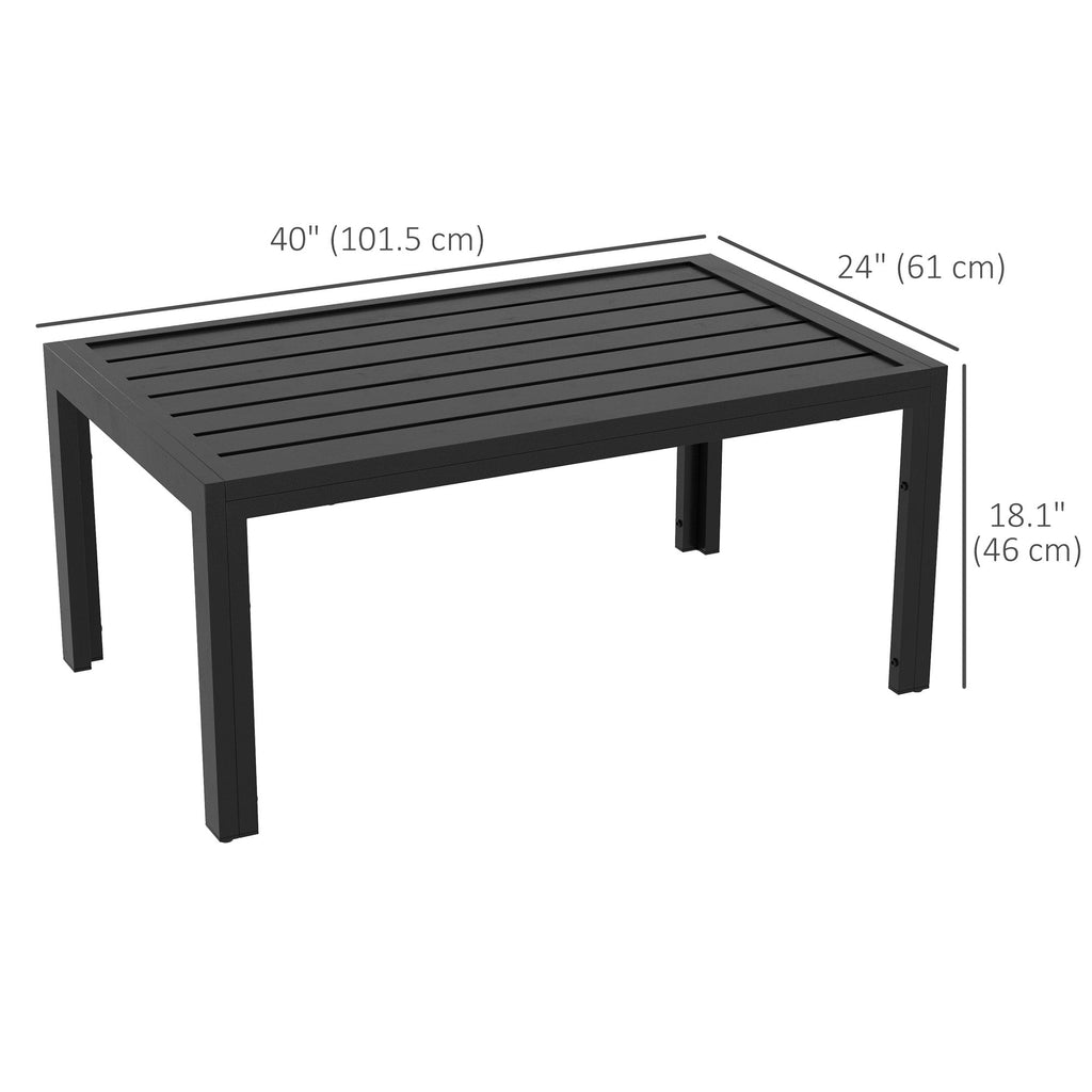 Rectangular Patio Side Table with Steel Frame & Slat Tabletop for Garden, Balcony, Black