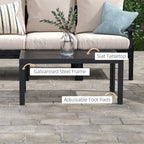Rectangular Patio Side Table with Steel Frame & Slat Tabletop for Garden, Balcony, Black