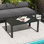 Rectangular Patio Side Table with Steel Frame & Slat Tabletop for Garden, Balcony, Black