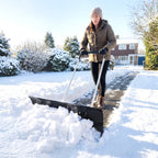 37-Inch Extra-Wide Snow Pusher with Wheels, Black, Adjustable Ergonomic Handle
