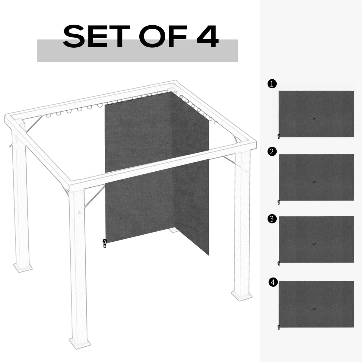 10' x 12' Gazebo Sidewall Set with 4 Panels and Hooks, Grey