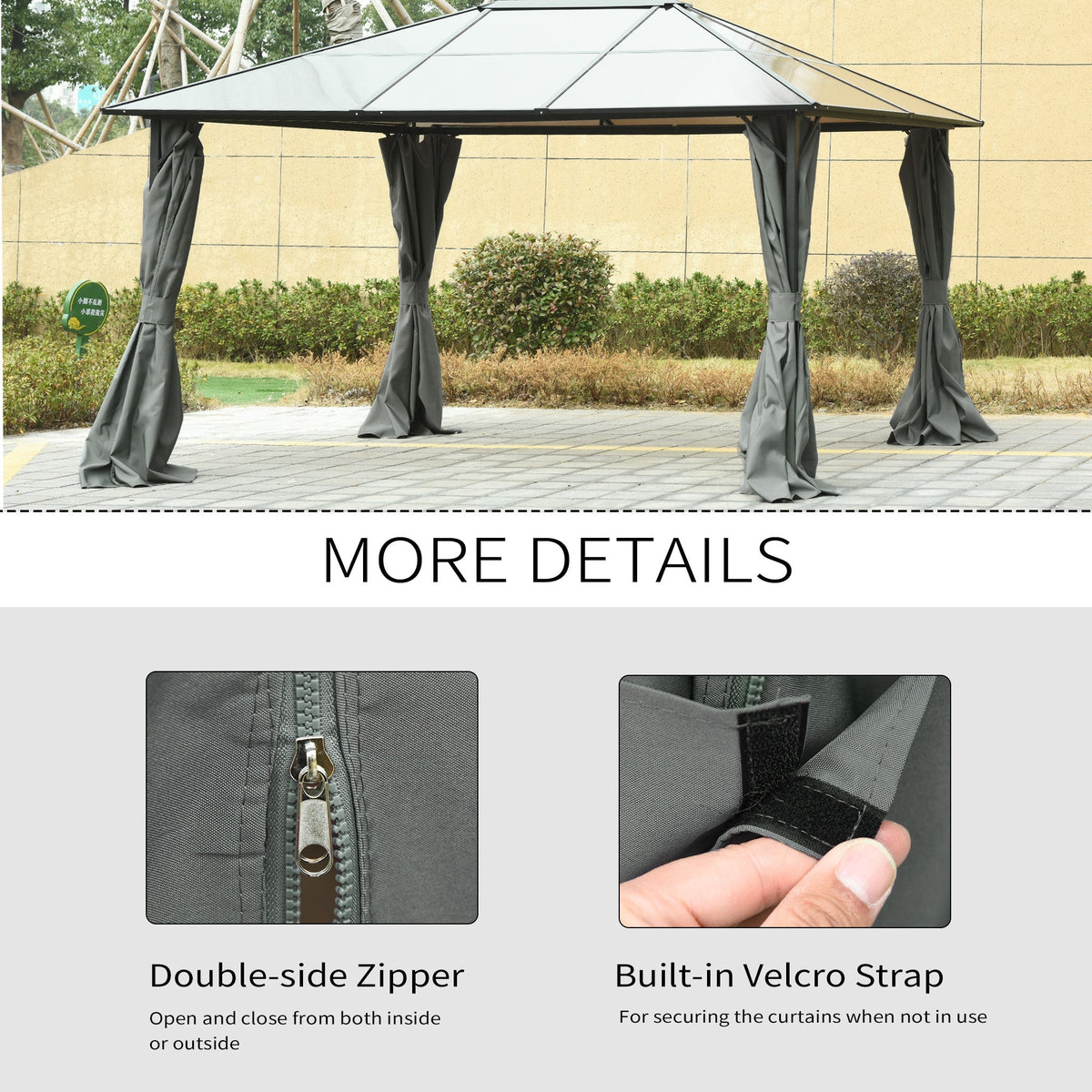 10' x 12' Gazebo Sidewall Set with Hooks & C-Rings, Gray