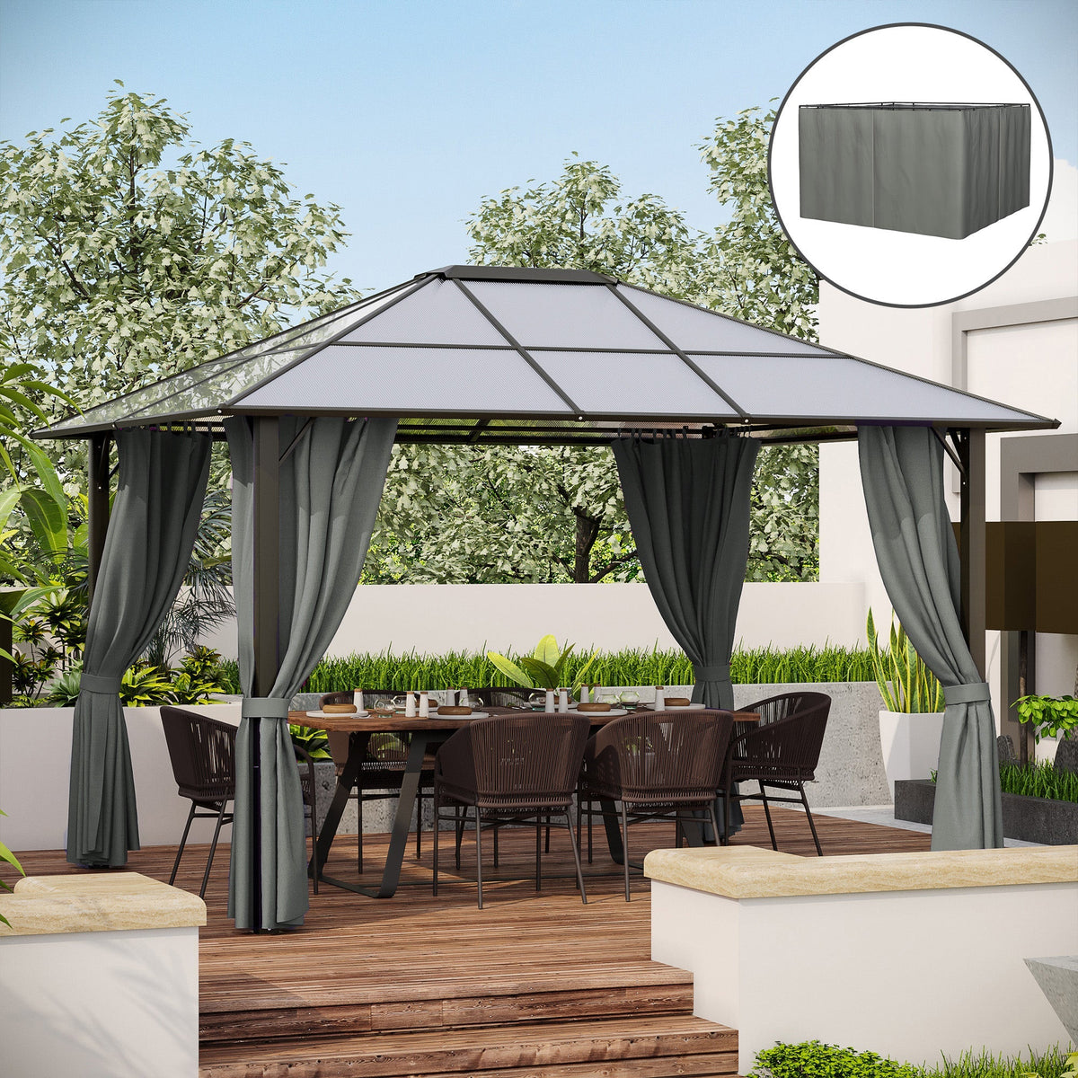 10' x 12' Universal Gazebo Sidewall Set (4 Panels) with Hooks, Dark Grey