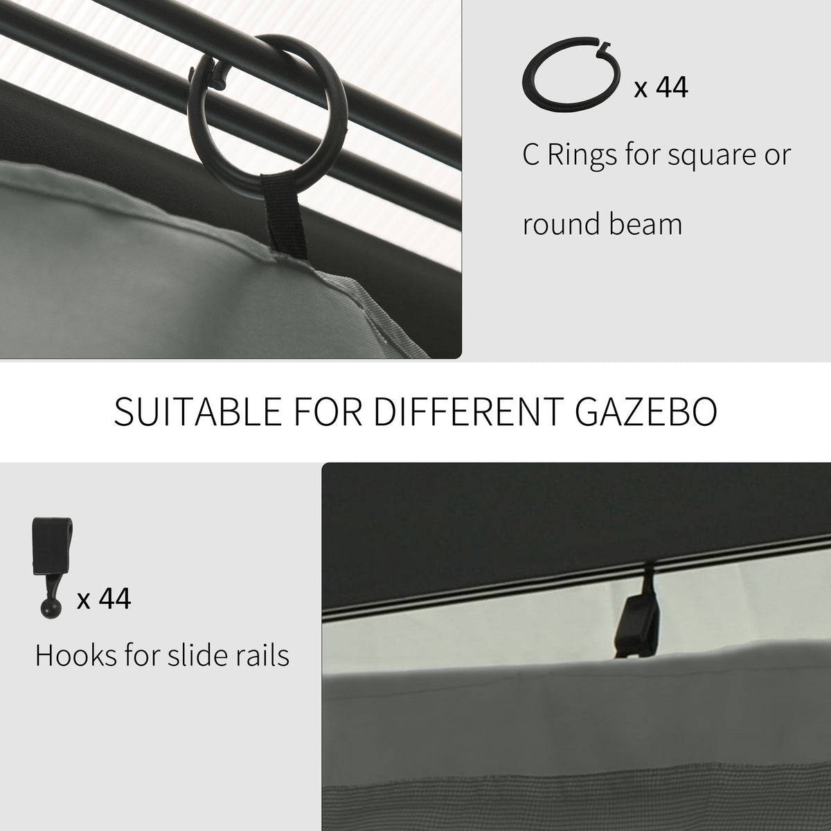 10' x 12' Universal Gazebo Sidewall Set (4 Panels) with Hooks, Dark Grey