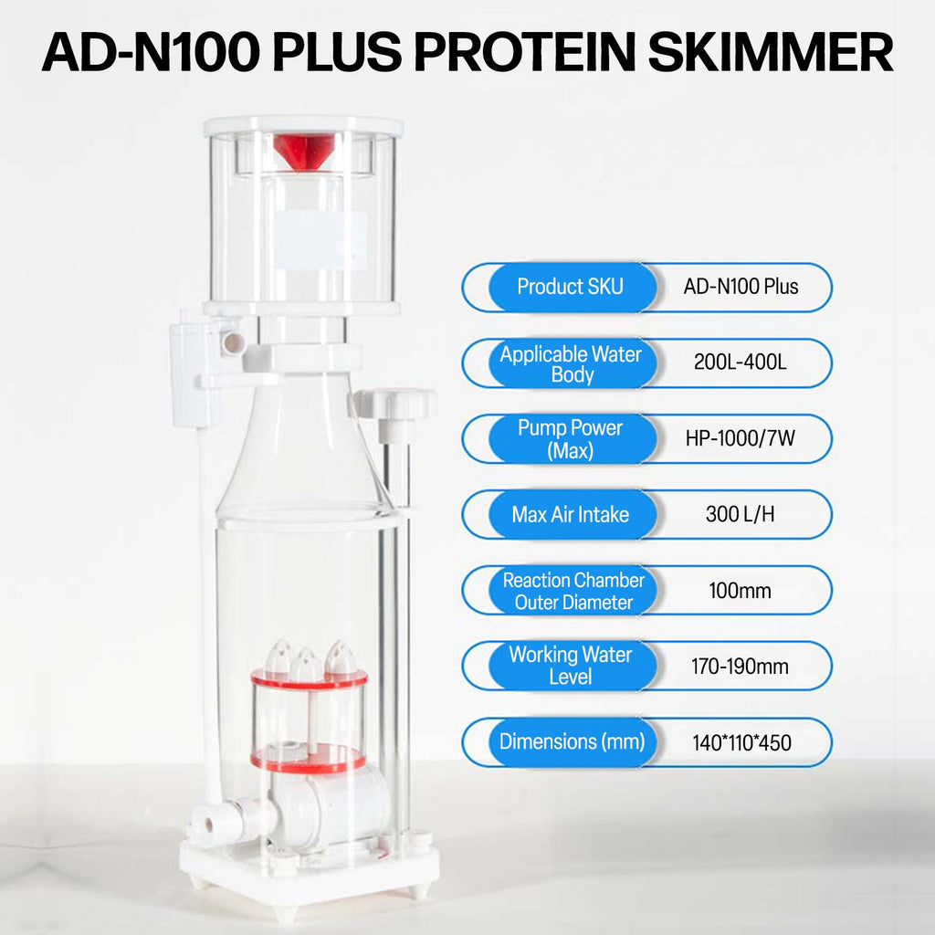Protein Skimmer 35-150 Gal Ocean Coral Reef Fish Saltwater Aquarium Pump AD-N100PLUS