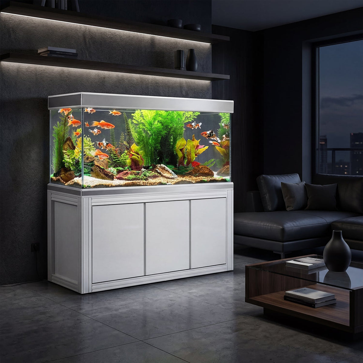 Aqua Dream 200 Gallon Aquarium White and Silver with Premium Filtration System