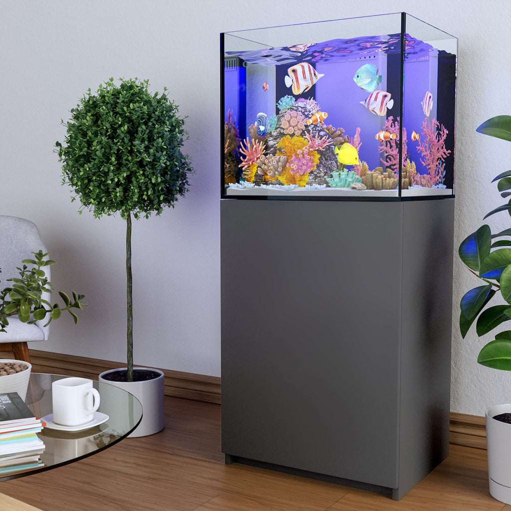 63 Gallon Coral Reef Aquarium Ultra Clear Glass Tank & Built in Sump Silver