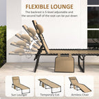 Folding Lounge Chair with Adjustable Backrest and Pillow, Beige