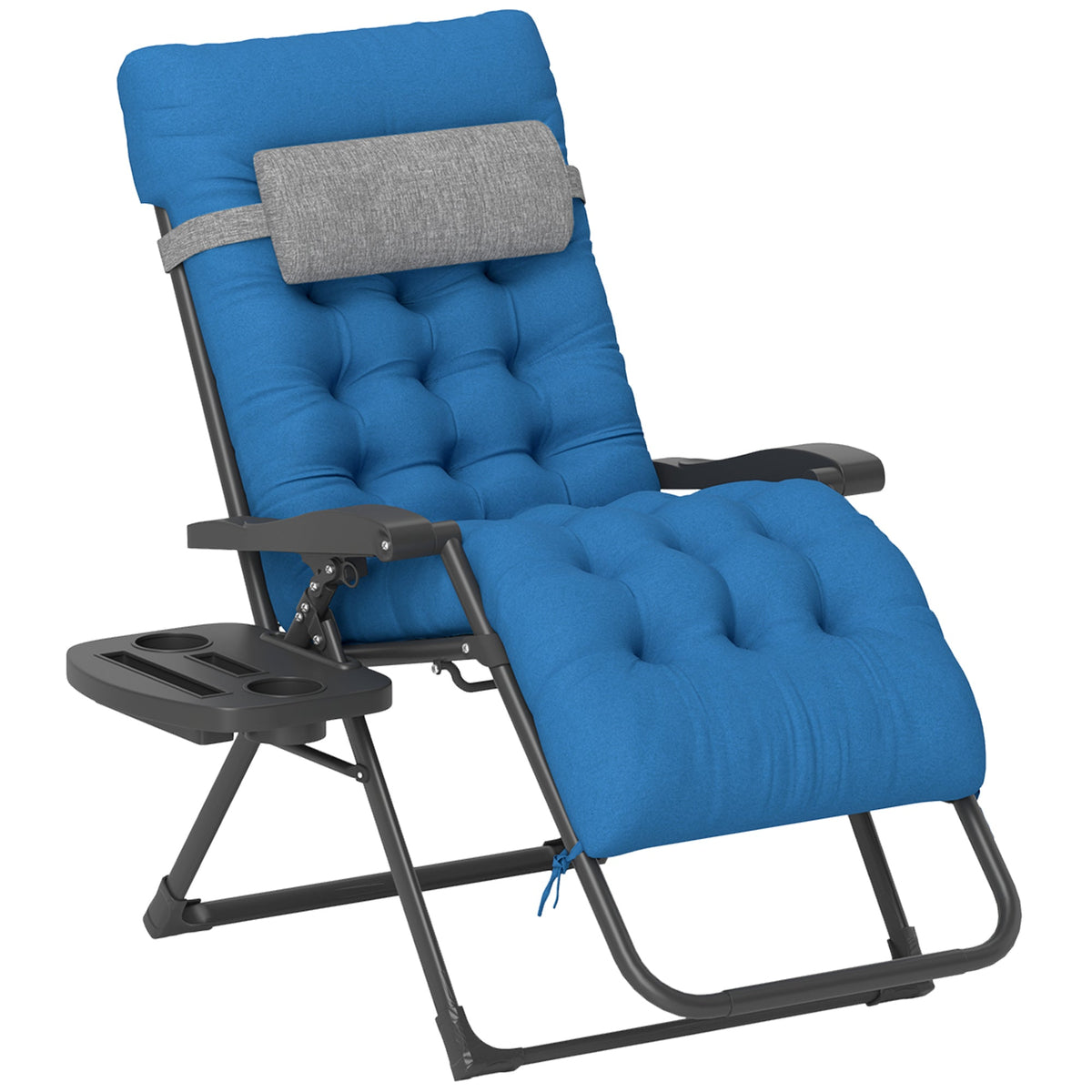 Padded Folding Recliner Chair with Cupholder, Adjustable Backrest & Cushion, Navy Blue