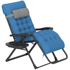 Padded Folding Recliner Chair with Cupholder, Adjustable Backrest & Cushion, Navy Blue