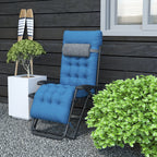 Padded Folding Recliner Chair with Cupholder, Adjustable Backrest & Cushion, Navy Blue