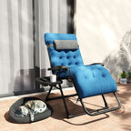 Padded Folding Recliner Chair with Cupholder, Adjustable Backrest & Cushion, Navy Blue
