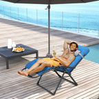 Padded Folding Recliner Chair with Cupholder, Adjustable Backrest & Cushion, Navy Blue