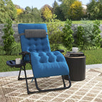 Padded Folding Recliner Chair with Cupholder, Adjustable Backrest & Cushion, Navy Blue