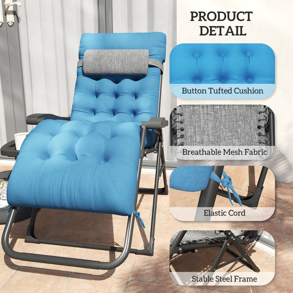Padded Folding Recliner Chair with Cupholder, Adjustable Backrest & Cushion, Navy Blue