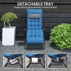 Padded Folding Recliner Chair with Cupholder, Adjustable Backrest & Cushion, Navy Blue