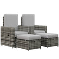 5-Level Adjustable Recliner with Storage Side Table & Footstools for Patio, Poolside, Grey