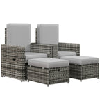 5-Level Adjustable Recliner with Storage Side Table & Footstools for Patio, Poolside, Grey
