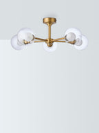 John Lewis Oliver 5 Arm Glass Globe Semi Flush Ceiling Light - Antique Brass
