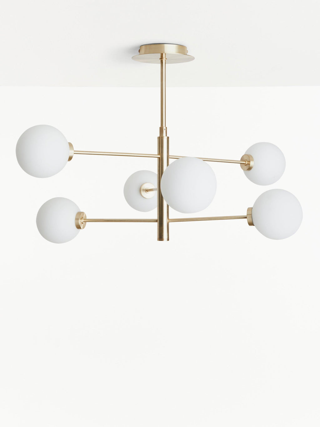 John Lewis Parity 6 Arm Brass Ceiling Light Glass Globe Shades 120W - Gold