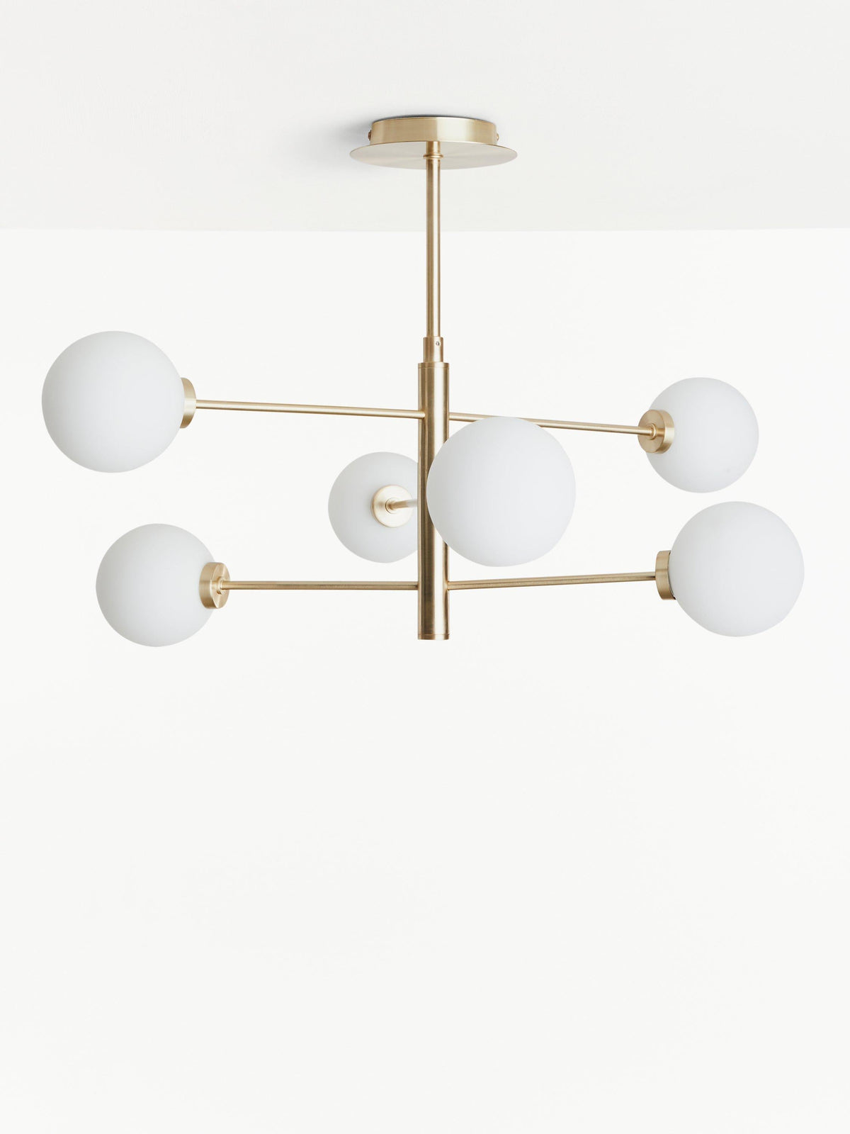 John Lewis Parity 6 Arm Brass Ceiling Light Glass Globe Shades 120W - Gold