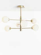 John Lewis Parity 6 Arm Brass Ceiling Light Glass Globe Shades 120W - Gold