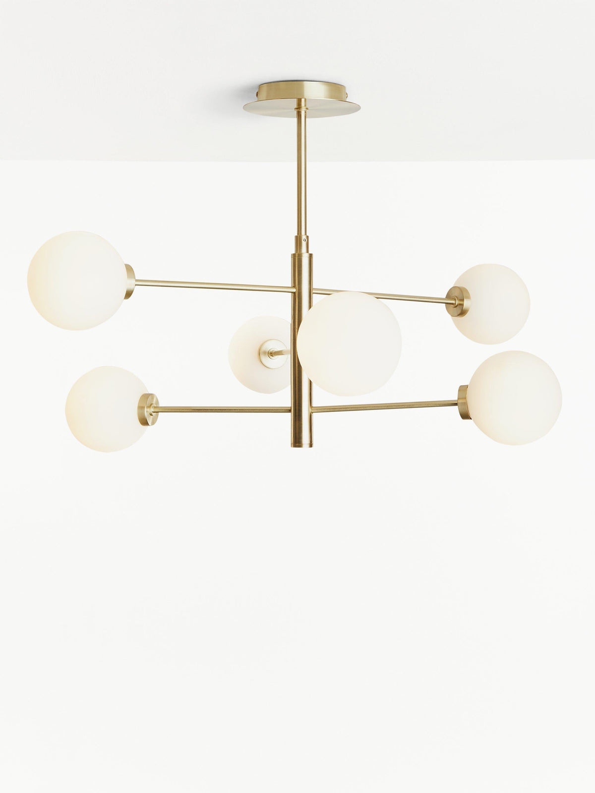 John Lewis Parity 6 Arm Brass Ceiling Light Glass Globe Shades 120W - Gold