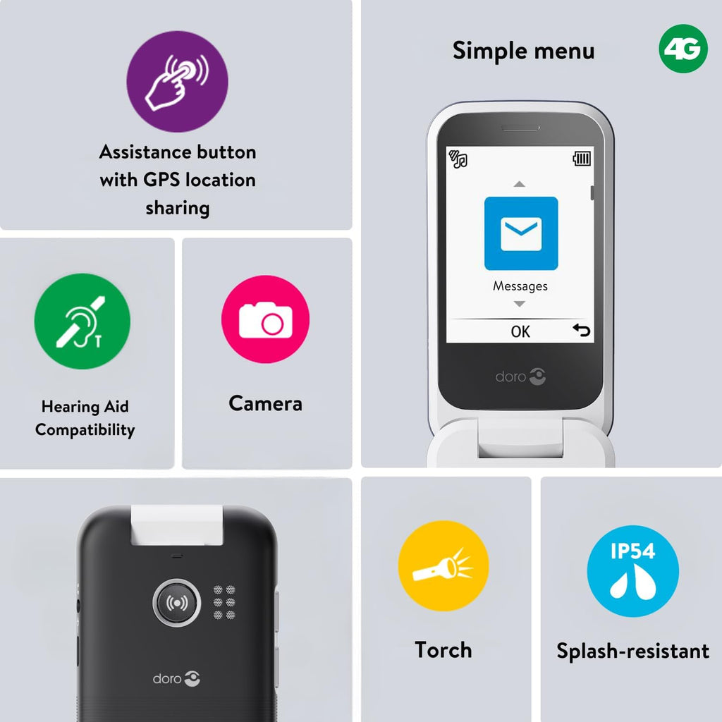 Doro Leva L20 4G Flip Big Button 128MB SIM-Free Mobile Phone - Black/White
