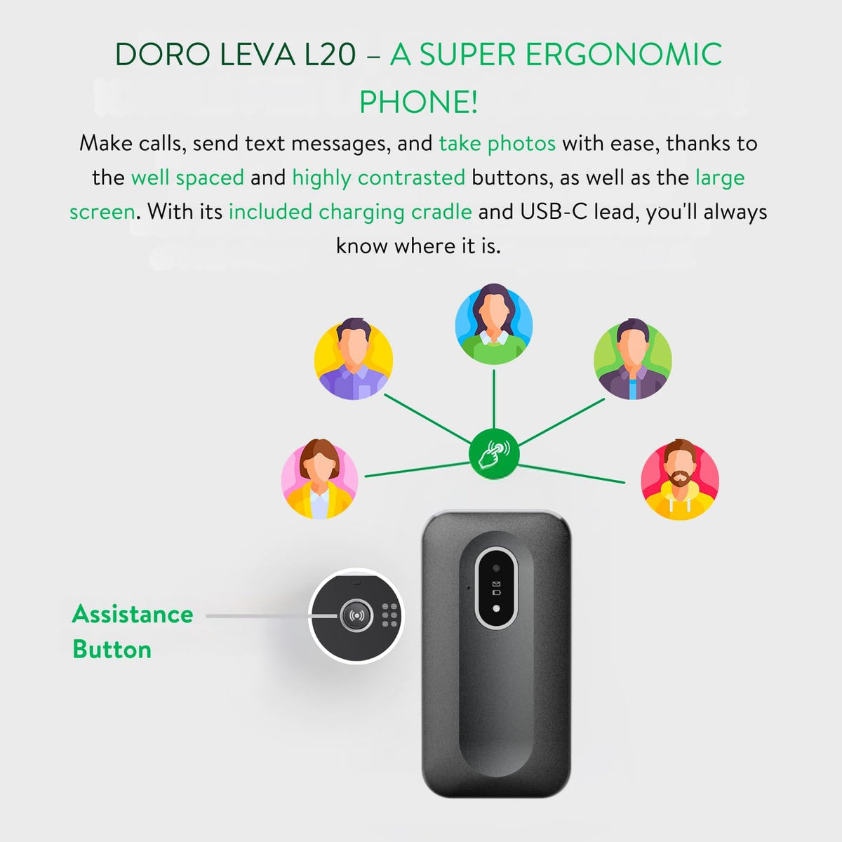 Doro Leva L20 4G Flip Big Button 128MB SIM-Free Mobile Phone - Black/White